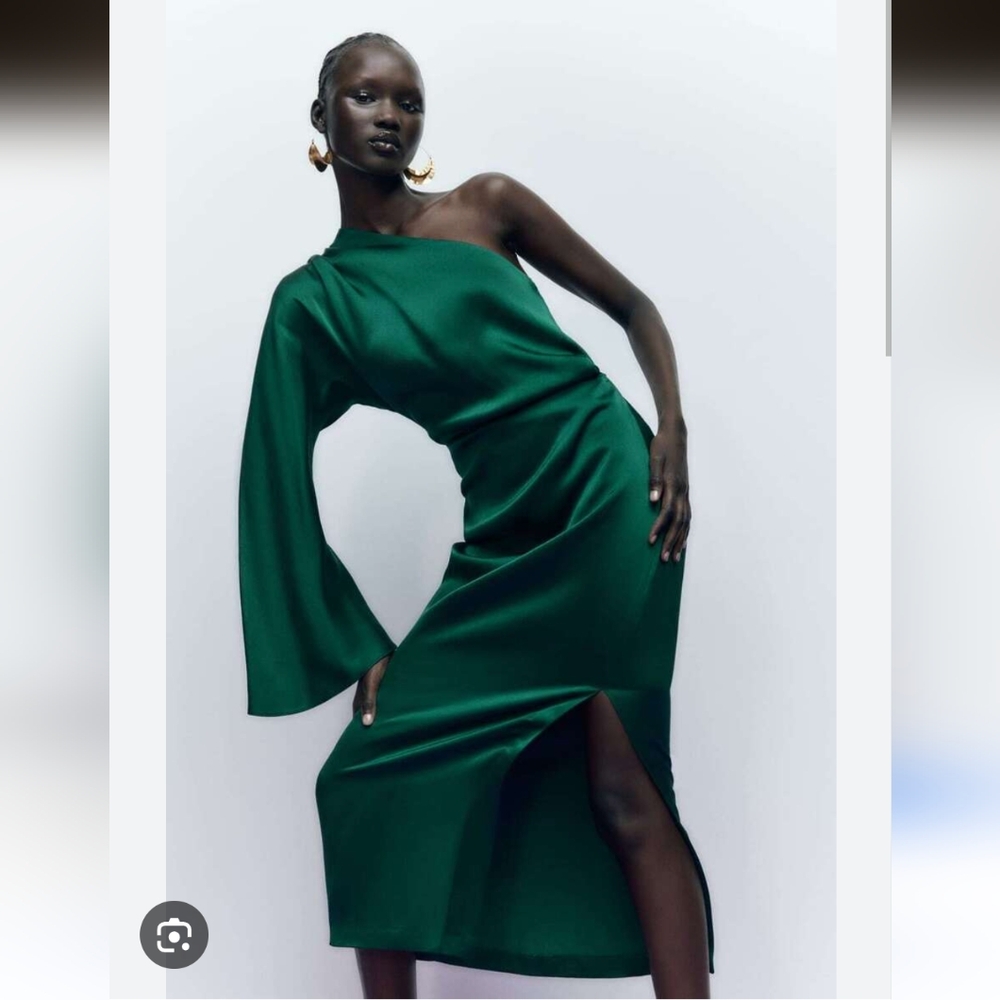 Zara SATIN EFFECT ASYMMETRIC DRESS- XS